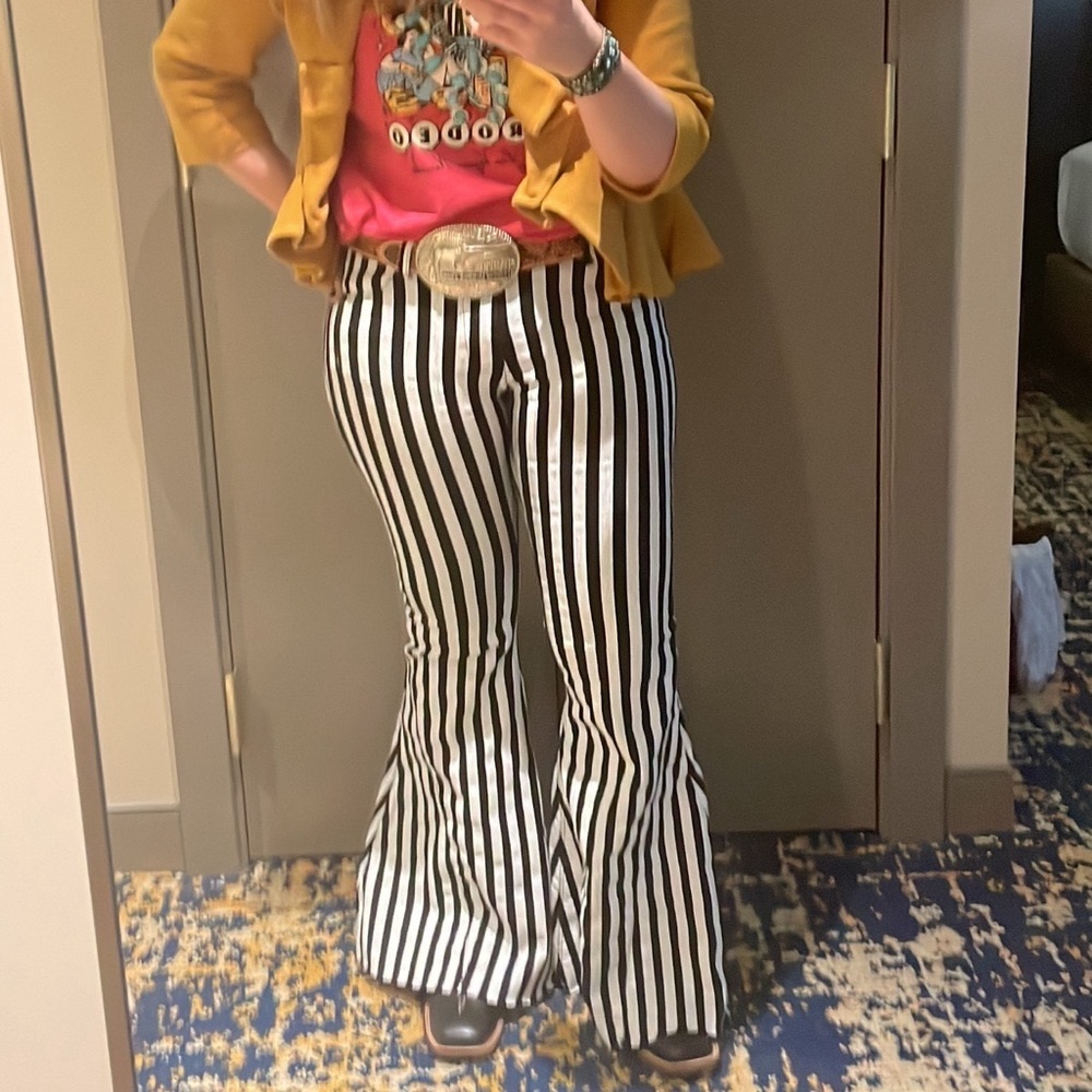 Black & White Striped Lucky & Blessed Bell Bottoms